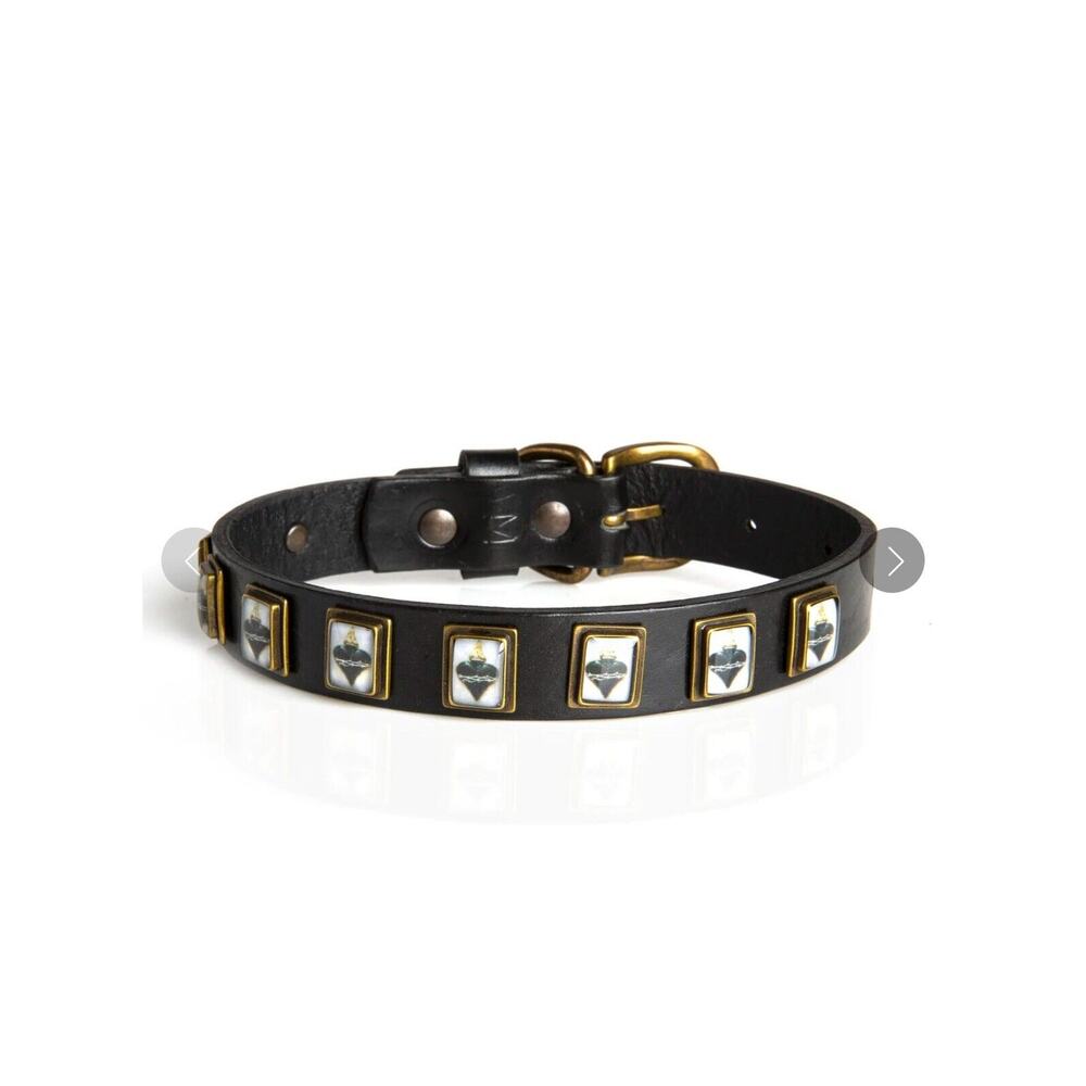 VIRGINS SAINTS & ANGELS Dog‎ Collar - Gilded Heart Black Size XL